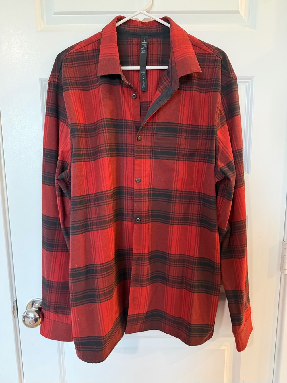 Lululemon Men's Red Plaid Button-Up Shirt